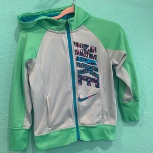 Nike Gray and Green Therma-FIT Hoodie Jacket Youth M track girls 90s girls